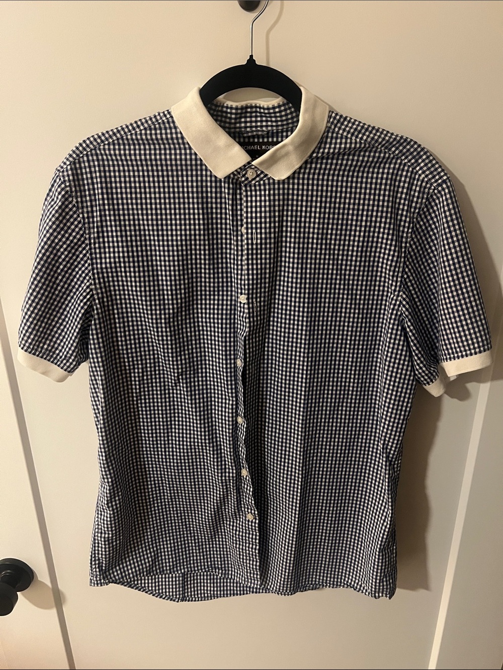 Michael Kors Navy and White Gingham Button-Down Shirt